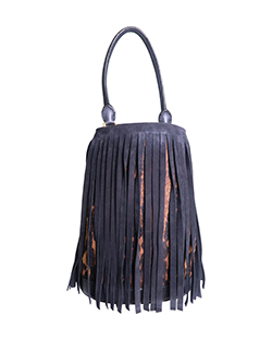 Fringe Bucket Bag, Calf Hair/Suede, Leopard Print/Black, M, 10SCA